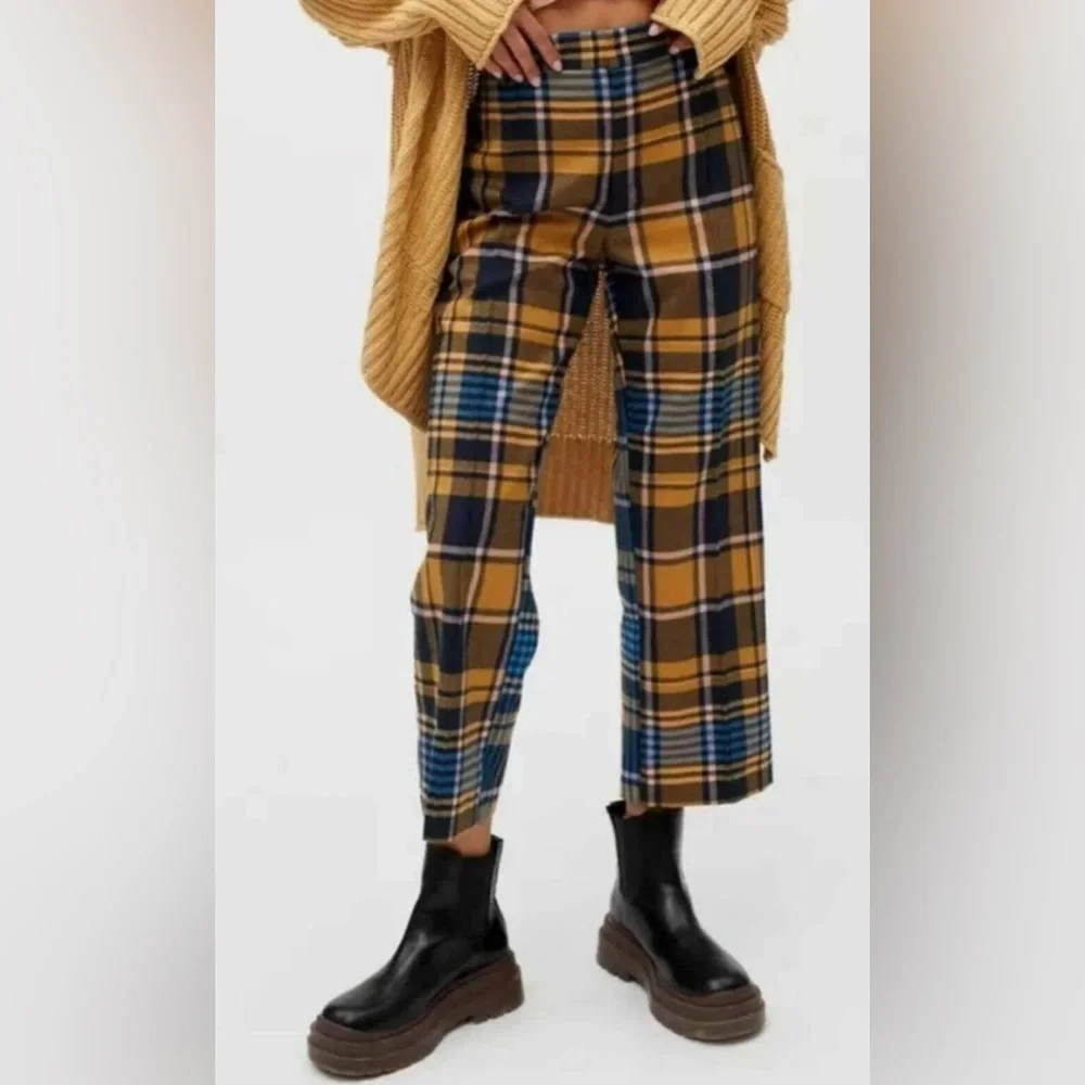 Urban Outfitters Claire Blue Yellow Plaid Y2K Cropped Pants Women SZ 6 - Picture 3 of 10